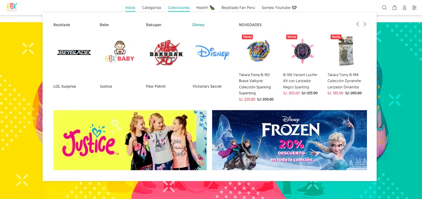 Página de inicio de la tienda online HBK Happy Store