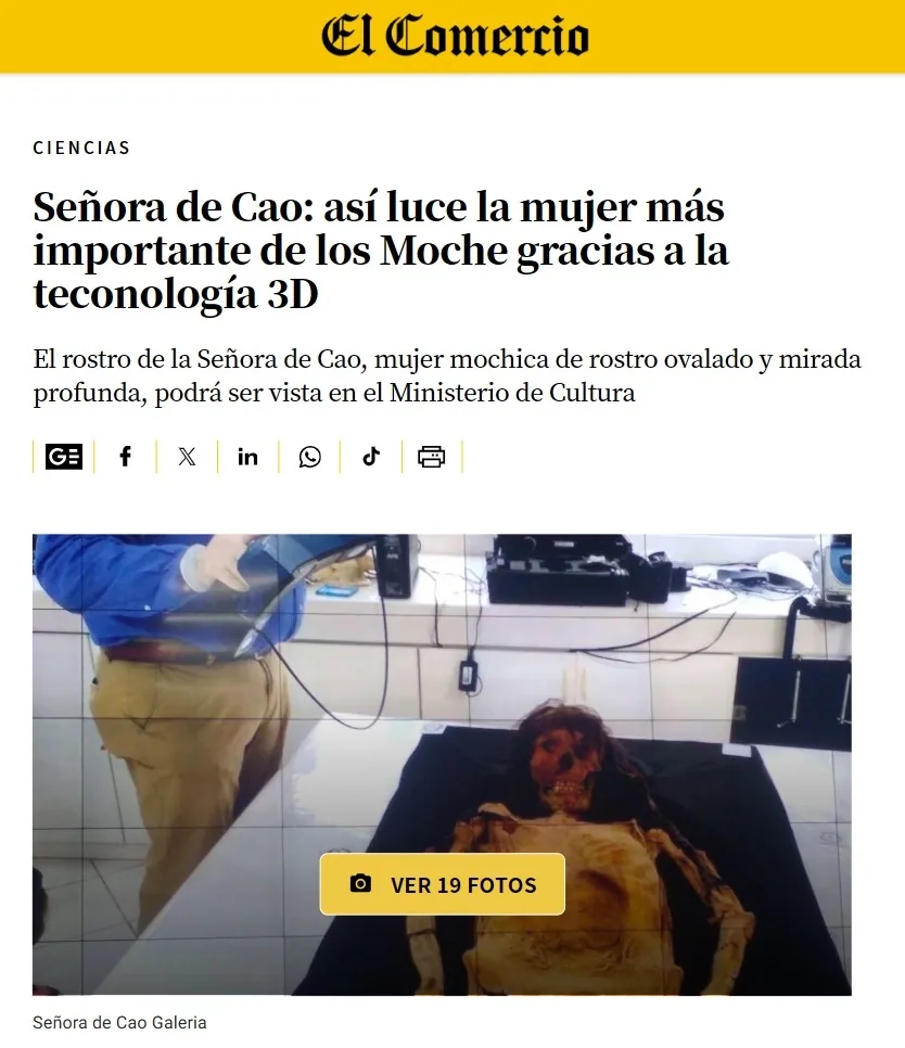 Nota de El Comercio sobre la reconstrucción en 3D