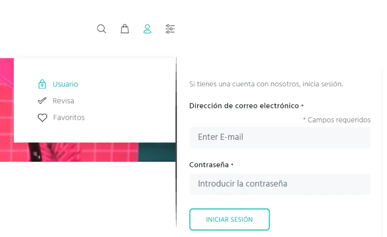 Menú de cuenta anterior