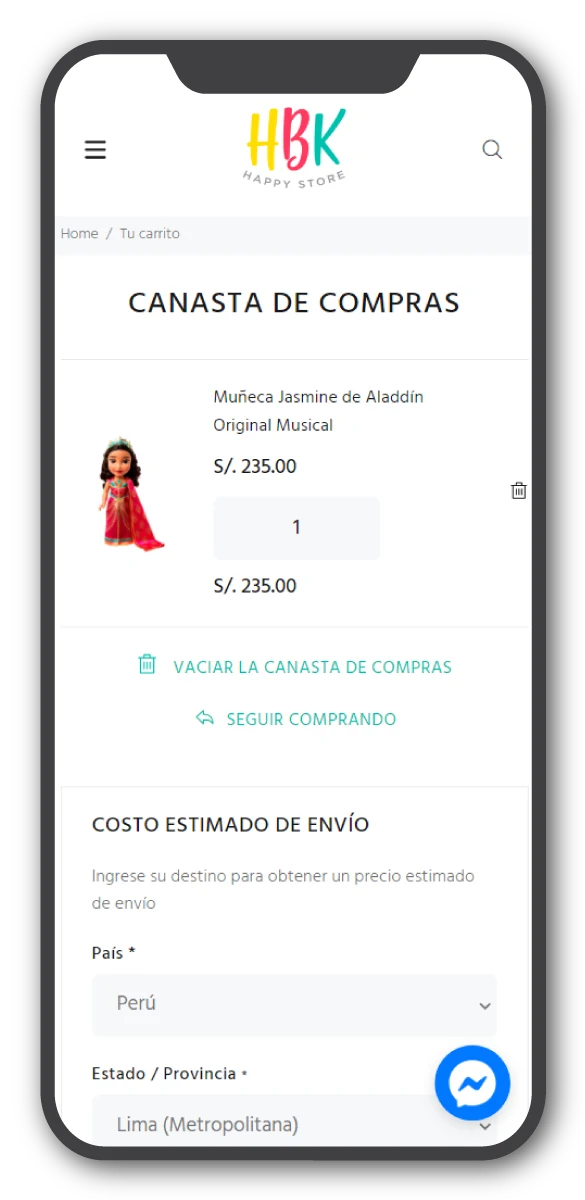 Canasta de compras en celular
